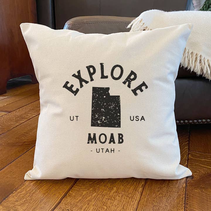 Explore State w/ City, State - Custom Square Canvas Pillow for wholesale by North & Pine