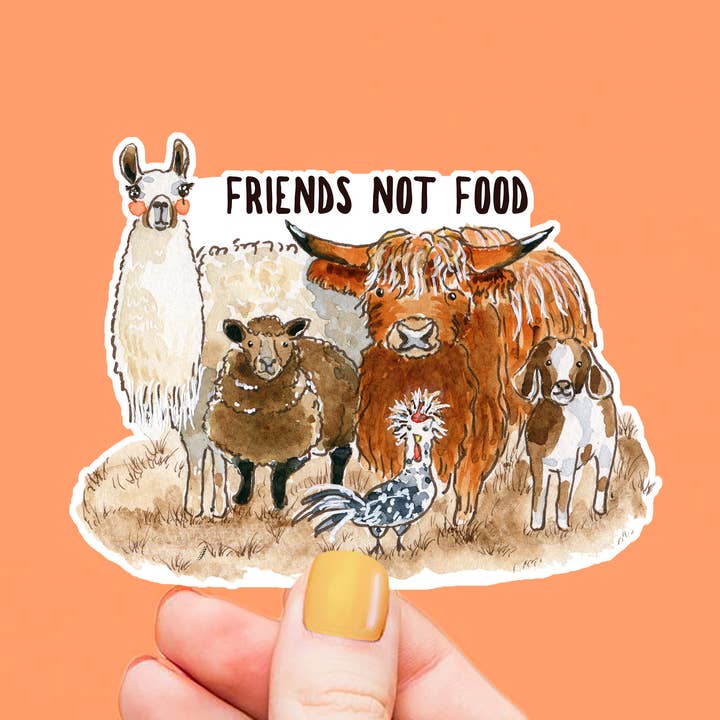 Liyana Studio - Wholesale Sticker - Friends Not Food - Vegan Vegetarian Vinyl Stickers0