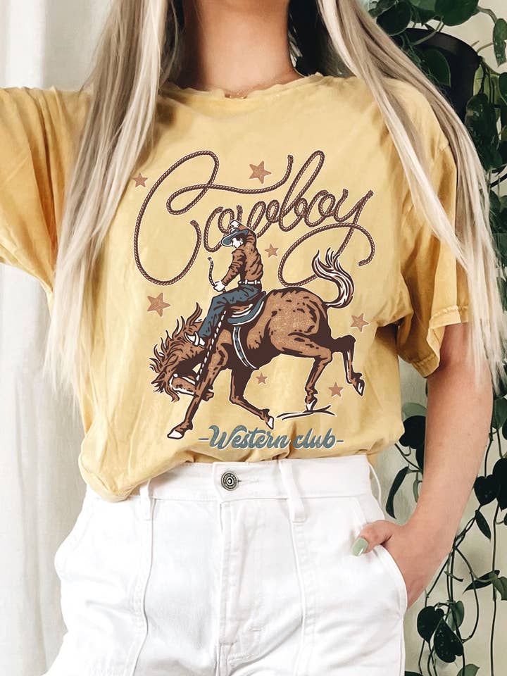 COWBOY WESTERN CLUB MINERAL LONG CROP TOP for wholesale by Rustee Clothing