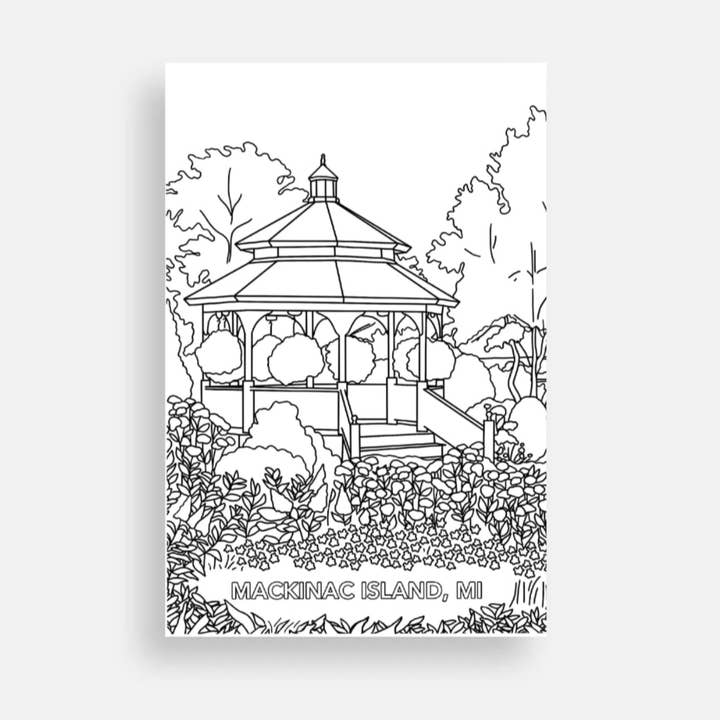 Coloring Postcard - Mission Point Resort Gazebo for wholesale by Mackinac Memories