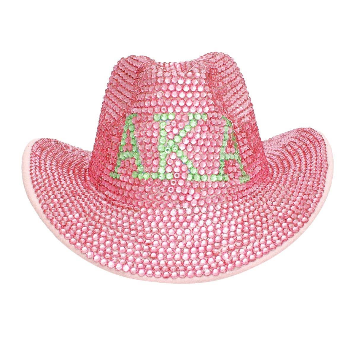[AWESOMENEEDS]リオーダー◆FEDORA PINK HAT Wholesale AKA Sorority Pink Green Rhinestone Fedora Hat for