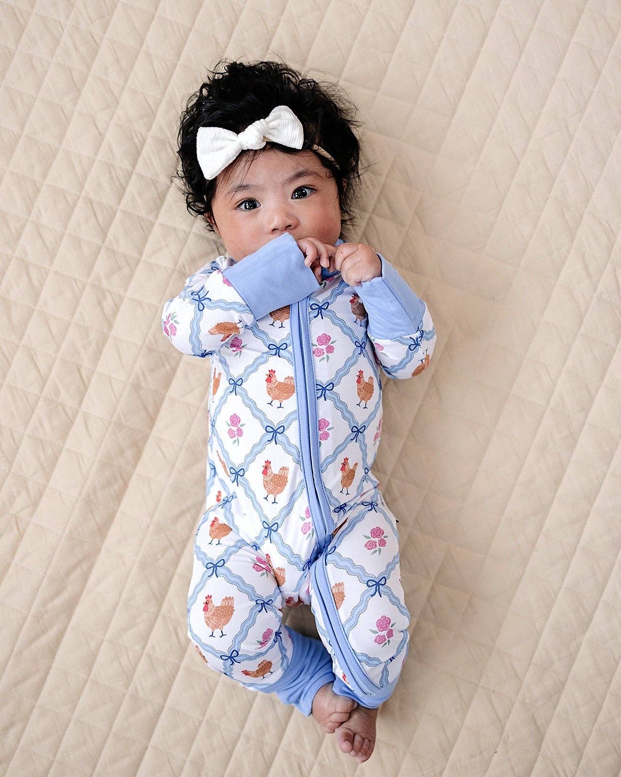 Lucky Panda Kids - Wholesale Jumpsuit - Baby - Bamboo Zip Romper | Chickens & Flowers1