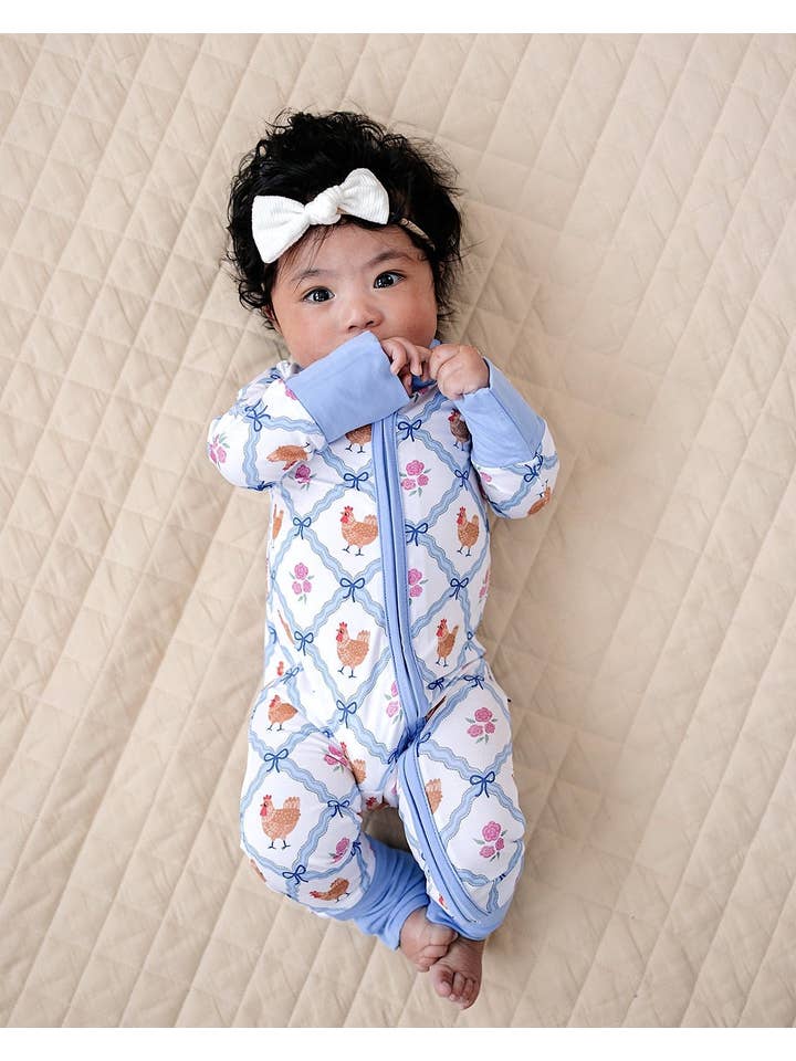 Lucky Panda Kids - Wholesale Jumpsuit - Baby - Bamboo Zip Romper | Chickens & Flowers1