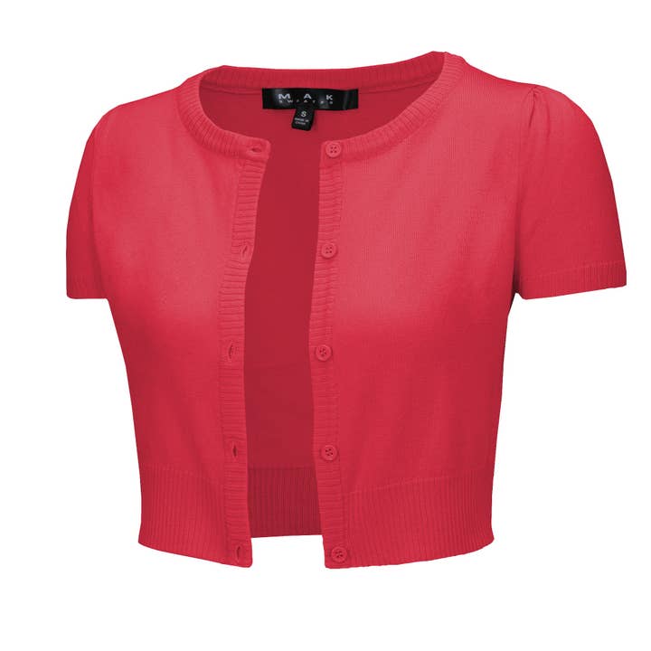 Mak - Wholesale Cardigan – Women’s - Short Sleeve Crewneck Cropped Cardigan Knit Sweater CB053634