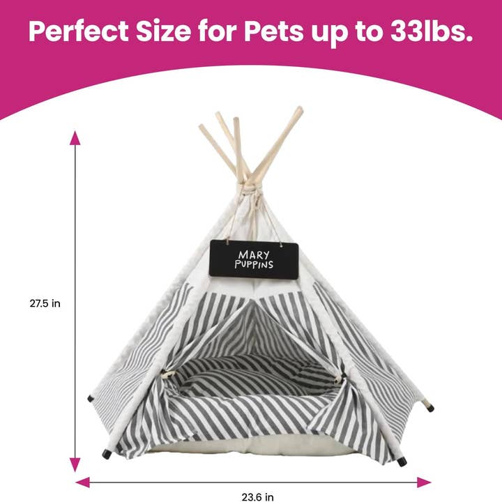Glow Pups – wholesale Pet bed – Dog – Grey and White Striped Pet Teepee5