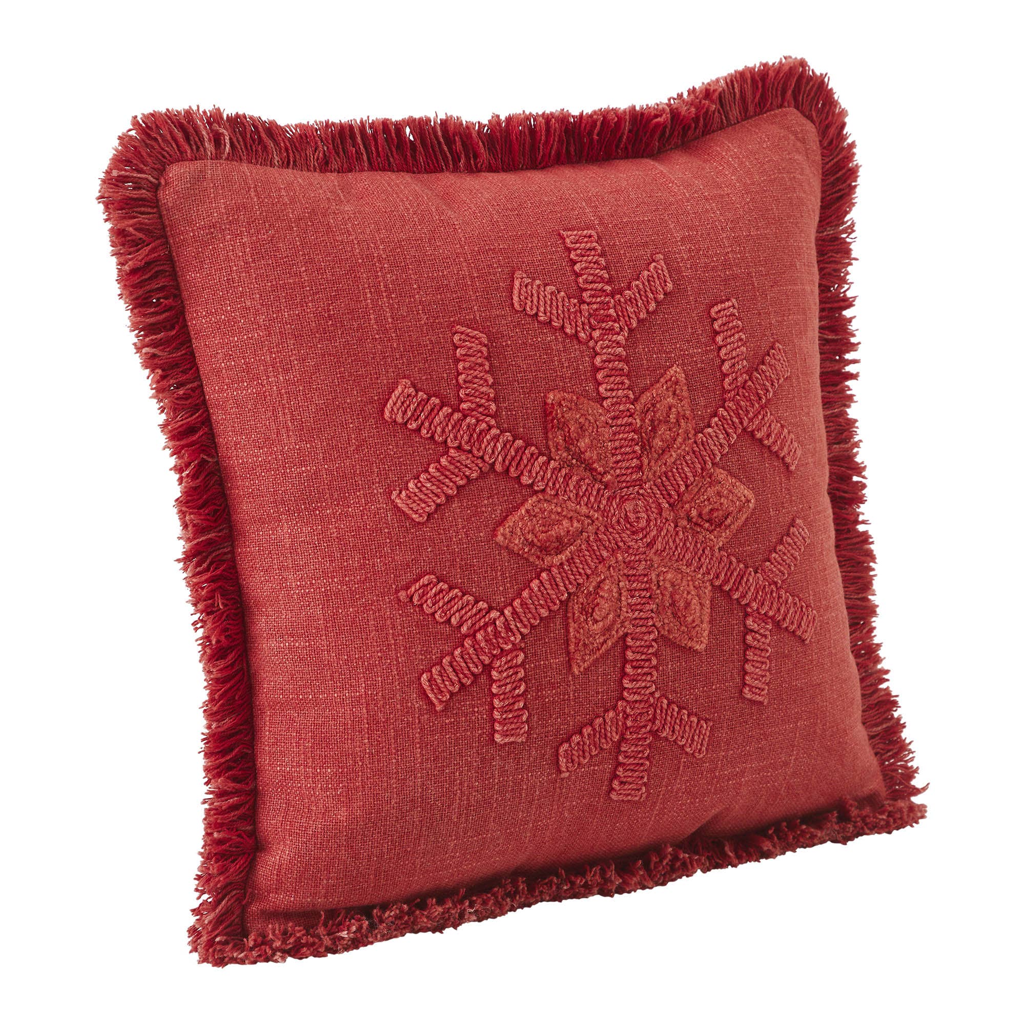 VHC Brands - Vente Coussin décoratif - Coussin à franges délavé à la pierre rouge en forme de flocon de neige 12 x 123