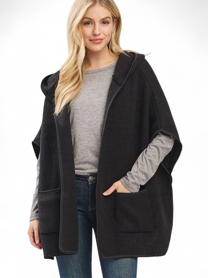Hooded Open Poncho Cardigan for wholesale by Artini Accessories