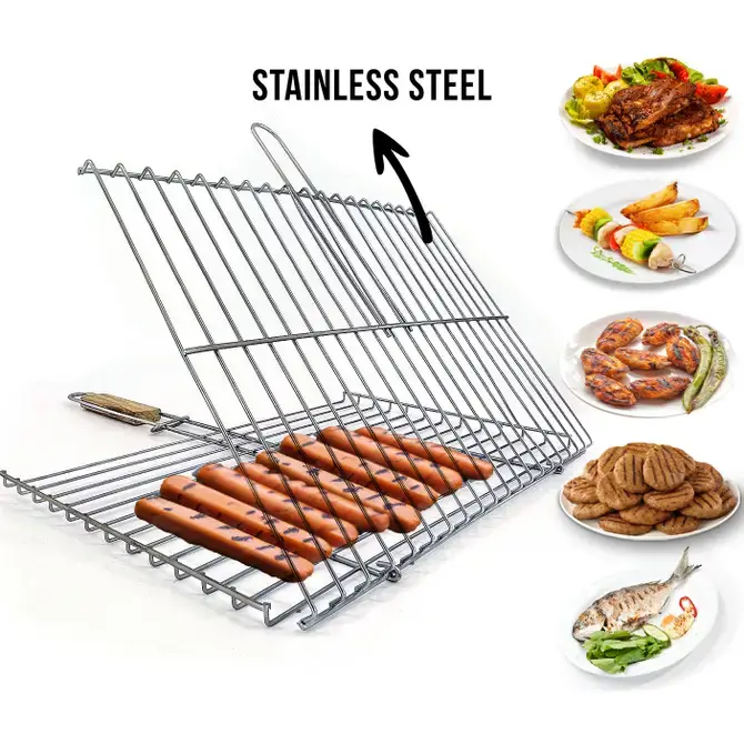 Hakan - Vente Outil de gril pour l'extérieur - Panier à griller Hakan 11,8 x 15,8 pouces avec poignée en bois8