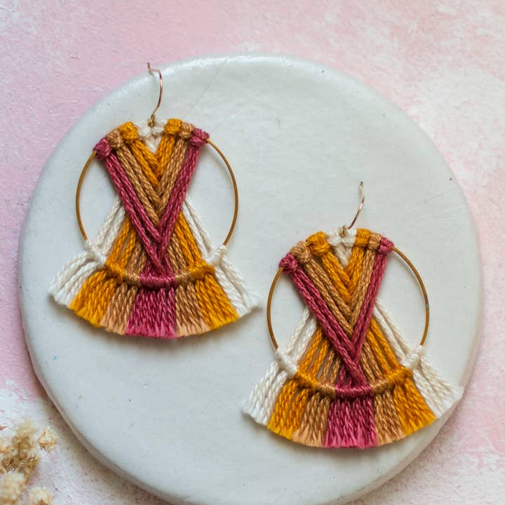 DREAM CATCHER MAGNOLIA EARRINGS, MACRAME EARRINGS for wholesale by Prachi's Bohemian Art