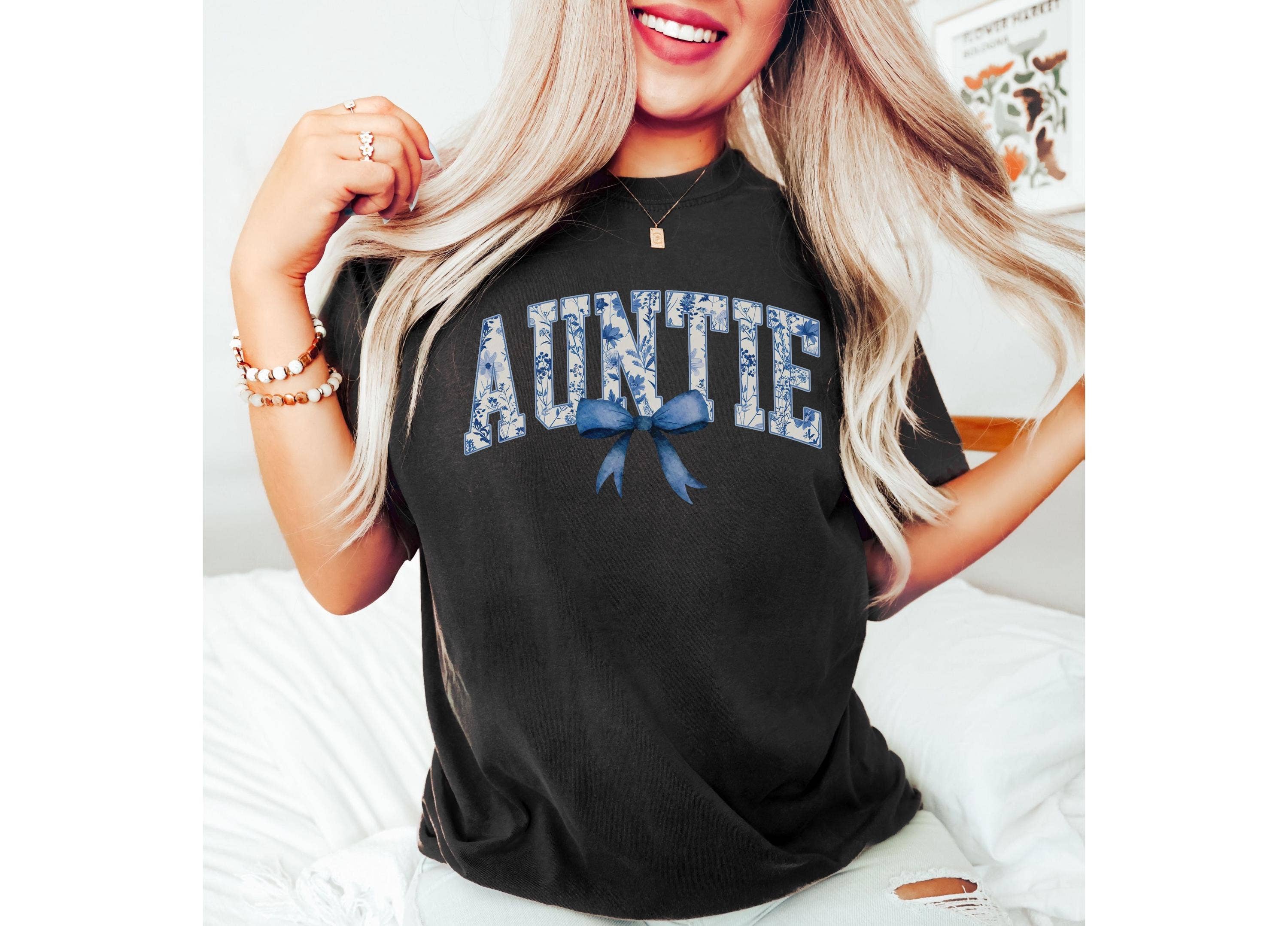NVC Ecommerce LLC - Wholesale T-Shirt (Graphic) - Women's - Coquette Bow Auntie Shirt, Auntie To Be Shirt, New Aunt Tee1