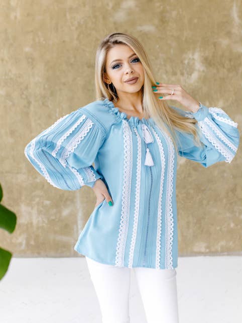 Vlasta Turquoise Blouse for wholesale by Galychanka