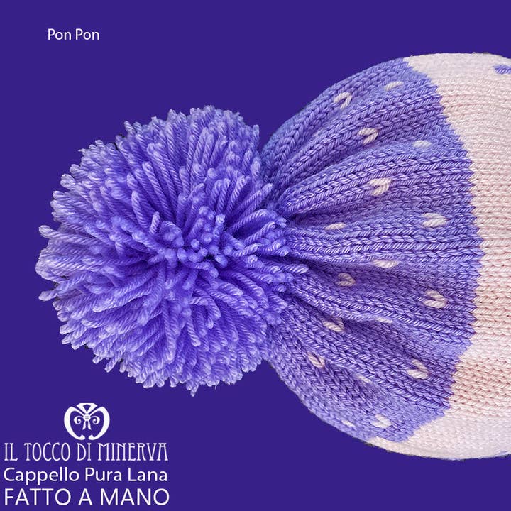 Cappello pura lana Pon Pon alberi glicine rosa - Fatto a Mano per la vendita all'ingrosso da parte di Il Tocco di Minerva