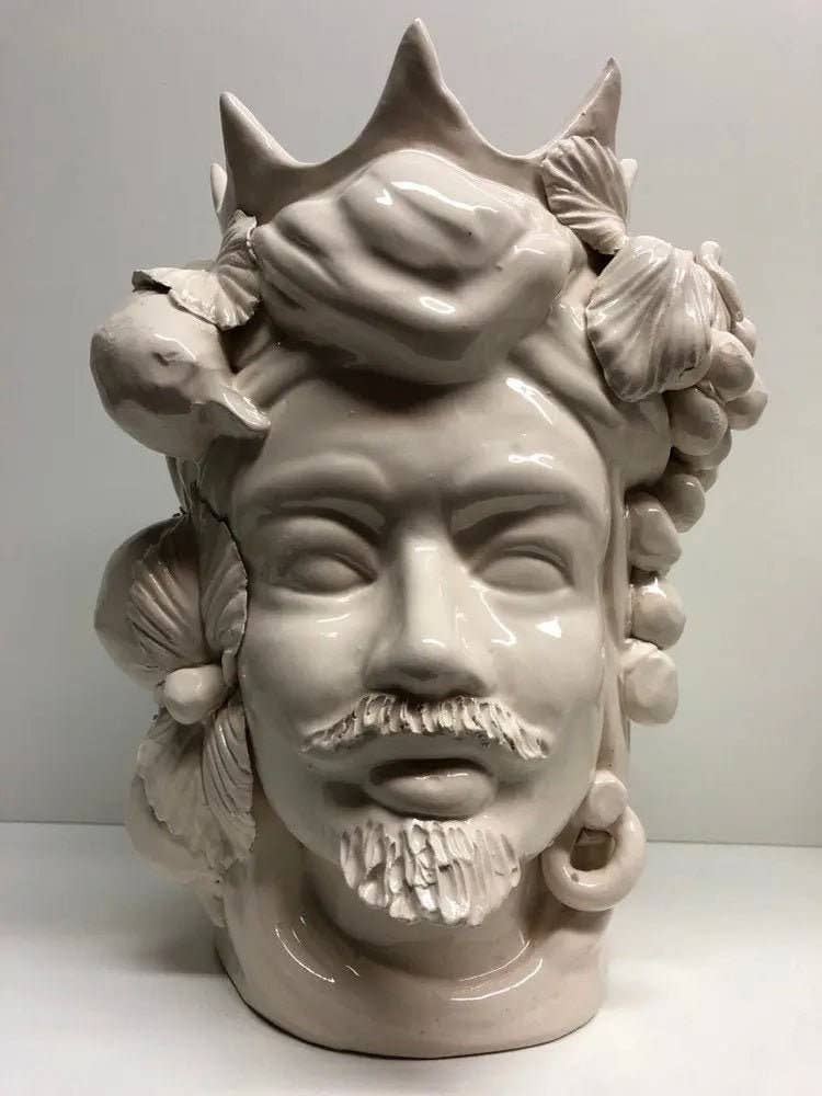DD Ceramiche Siciliane - Wholesale Decorative Figurine - Moor's Heads Crown with Pointed Caltagirone Ceramic cm H.28 L.20 Handcrafted White0