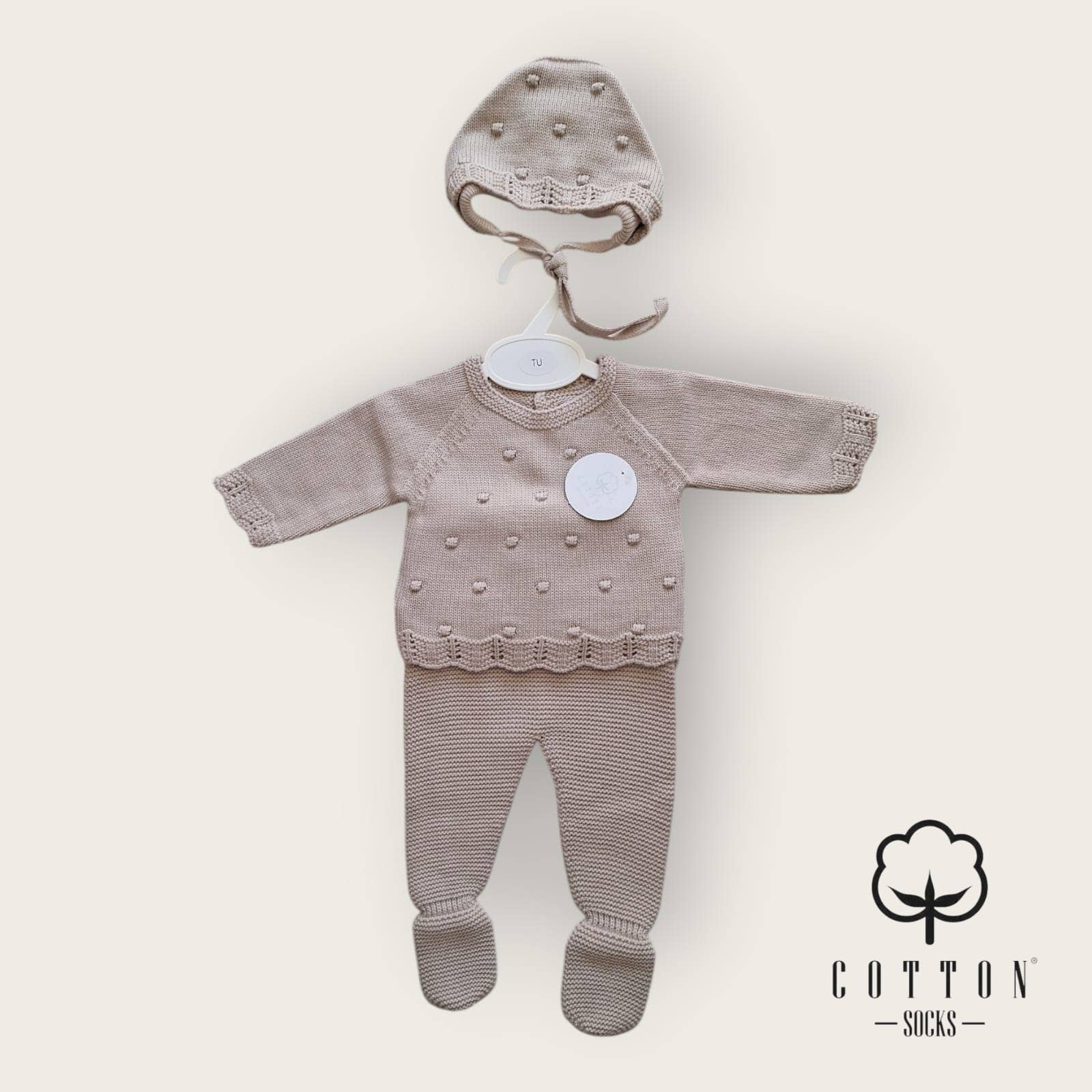 Cotton Socks - Wholesale Clothing Set - Baby - 473 3-piece knit set (Popcorn) 100% acrylic3