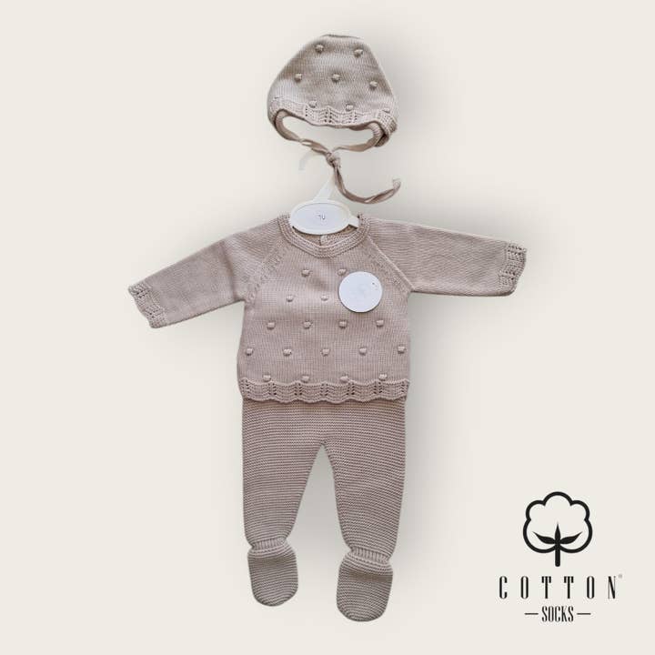 Cotton Socks - Wholesale Clothing Set - Baby - 473 3-piece knit set (Popcorn) 100% acrylic3