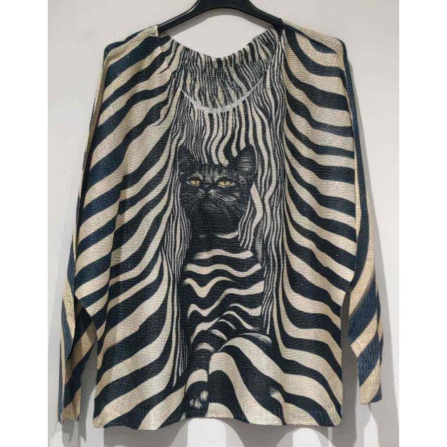POCAZ Suéter de Punto Estampado de Cebra Gato Negro LOOWIE para venta al por mayor de LOOWIE