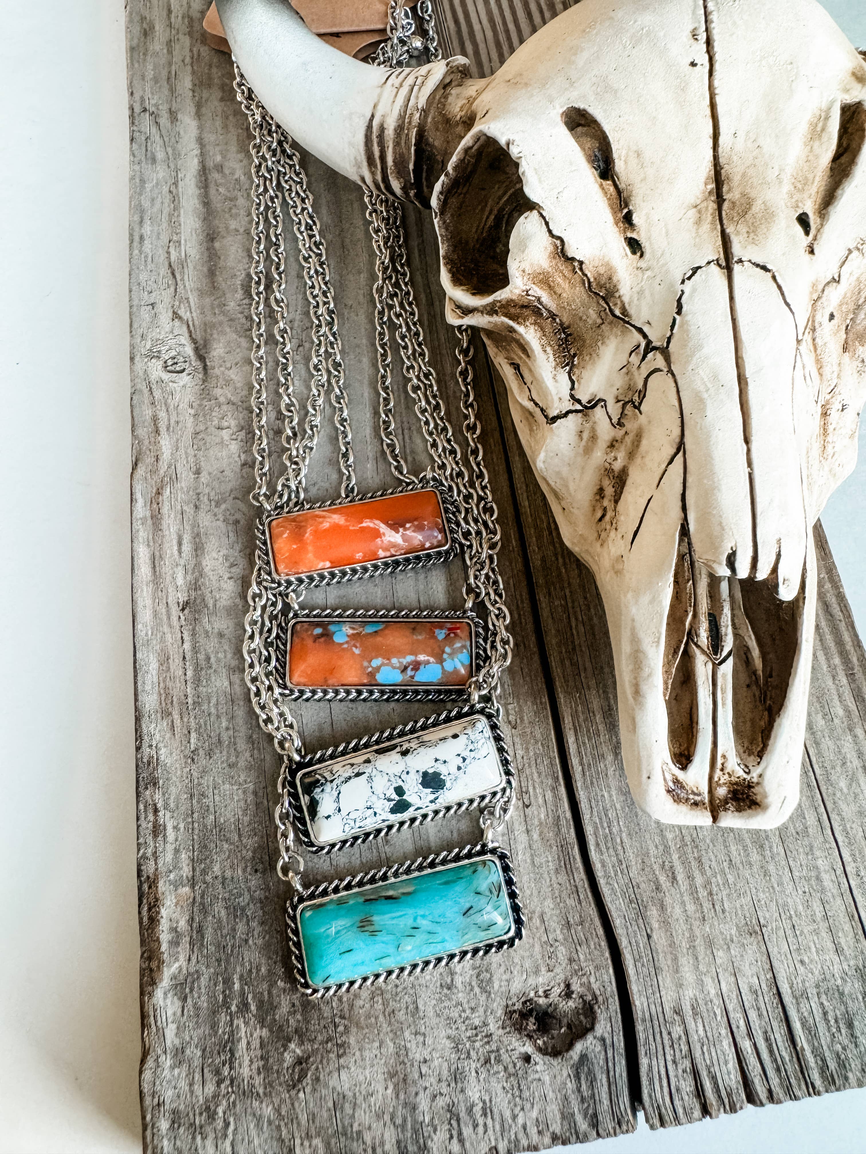 Boho Ranch Shop - Wholesale Pendant/Charm Necklace - Western Semi Stone Bar Necklace2