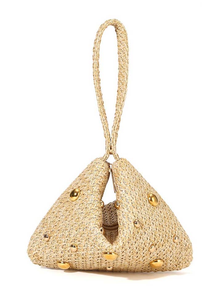 Pochette de soirée en paille avec perles et rivets tendance DP25H593 pour la vente par Dipped Shop