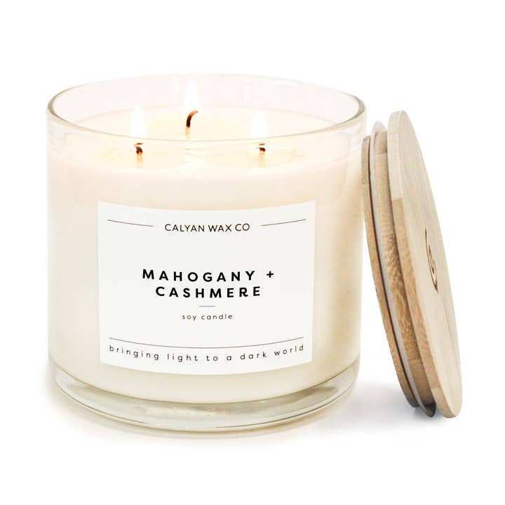 Mahogany + Cashmere - 3 Wick Clear Glass Tumbler Soy Candle for wholesale by Calyan Wax Co.