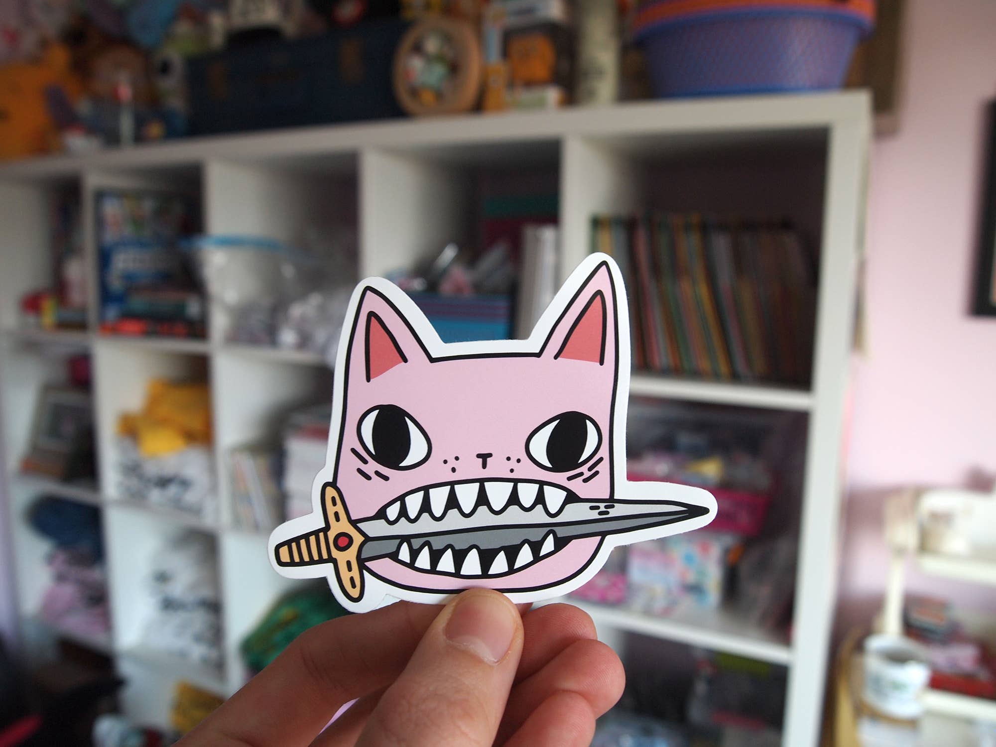 I LIKE CATS - Wholesale Sticker - Pink cat illustrated vinyl sticker6
