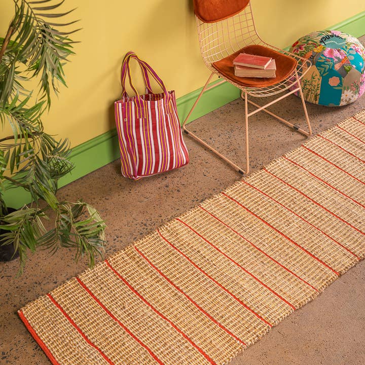 Ian Snow Ltd - Wholesale Runner Rug - Jute & Orange Stripe Runner Rug