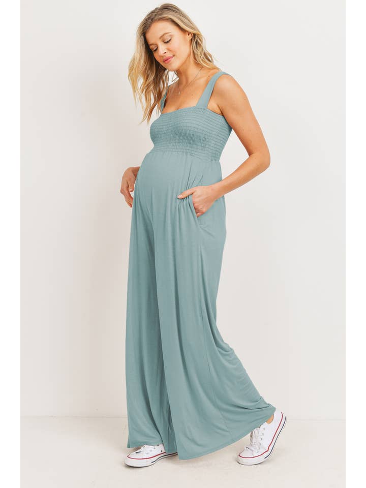 Hello Miz - Wholesale Lounge Romper - Maternity - Sleeveless Smocked Maternity Wide Leg Jumpsuit 11