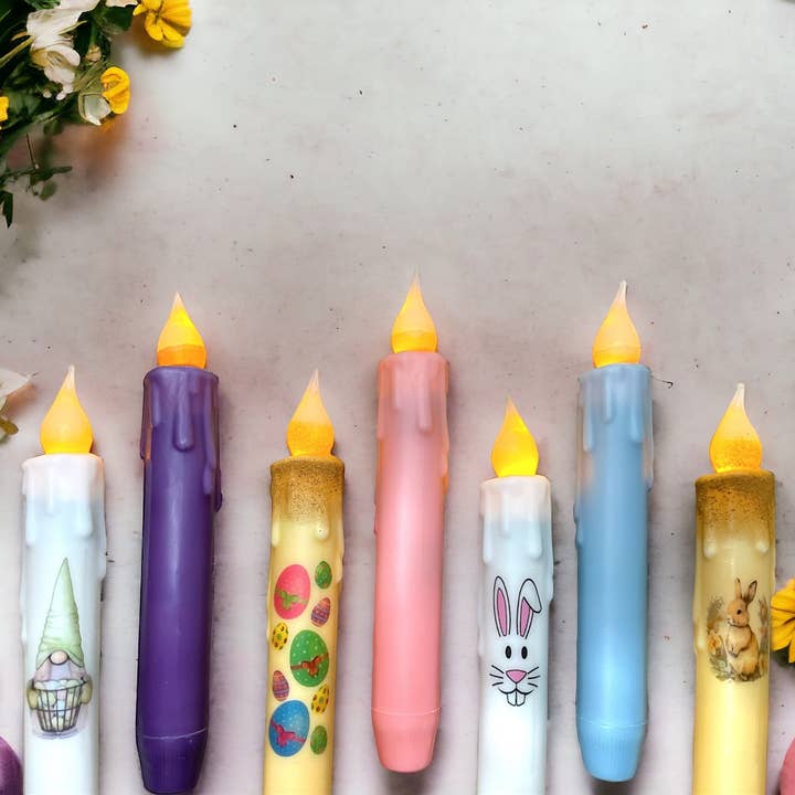 Small Town Dusk - Wholesale Flameless Candle - 7" Purple LED Battery Operated Timer Taper Advent Candle