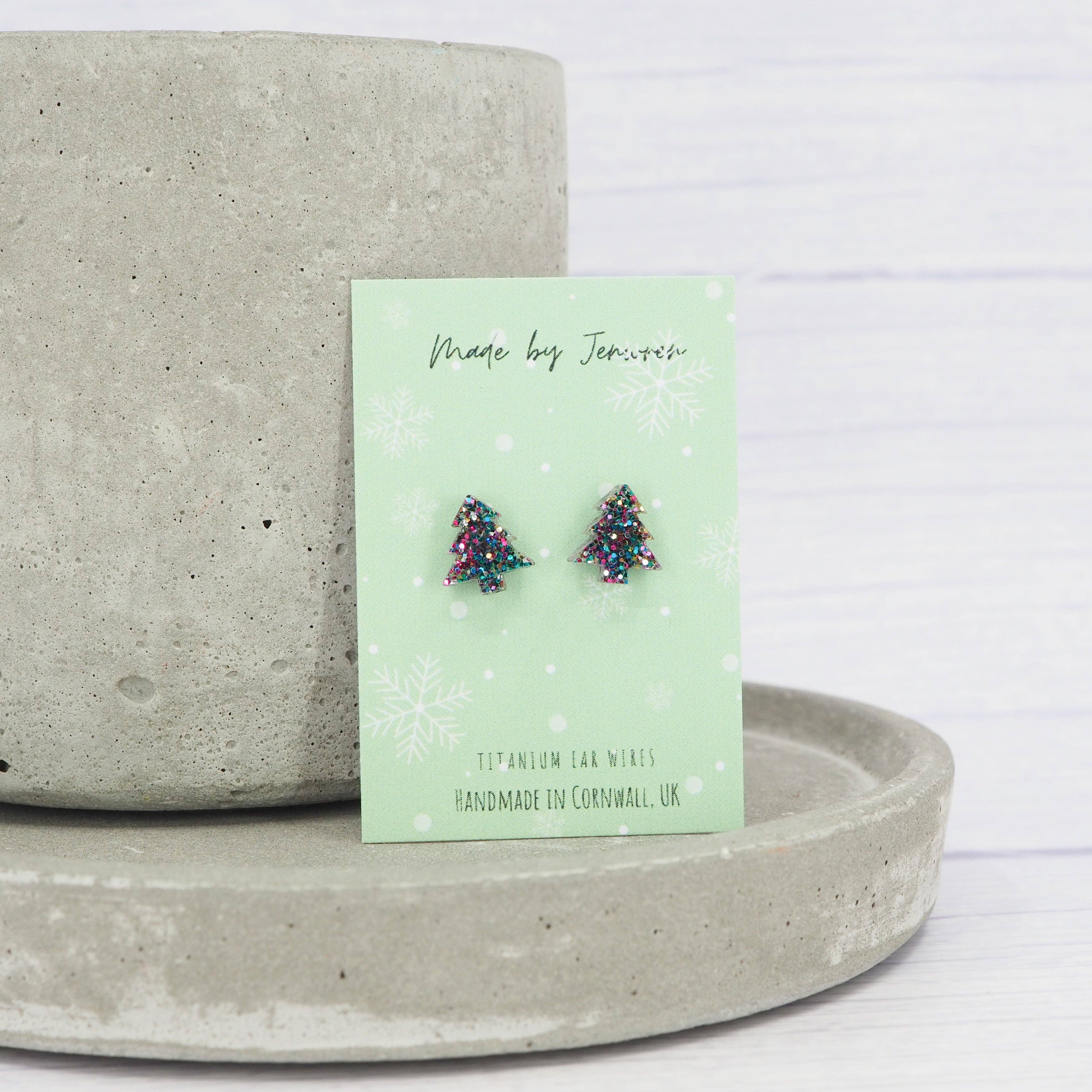 MadebyJenWren – wholesale Stud/post earrings – Mixed glitter Christmas tree studs