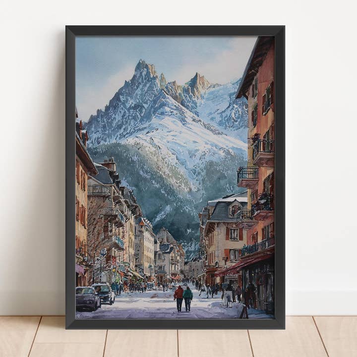 Chamonix, France – Tirage d'art aquarelle pour la vente par Premium Travel Art