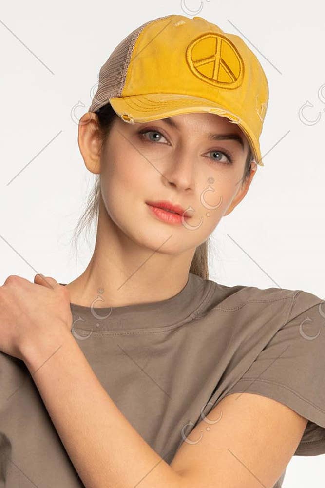 Hana - Vendita all'ingrosso Cappello per coda di cavallo - Donna - Cappello C.C Peace Sign Criss Cross Pony invecchiato6