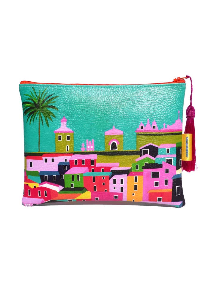 South of France vegan leather makeup bag for wholesale by Lousurfacepattern