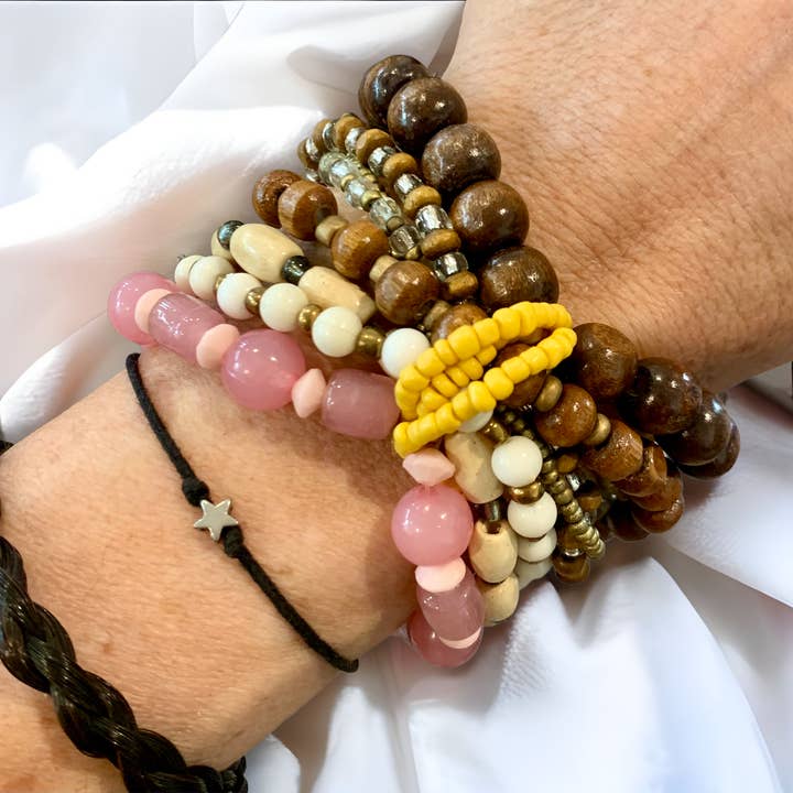 Stretch Bracelet, Wood + Stone Boho Beaded Bracelets for wholesale by Liv Rocks