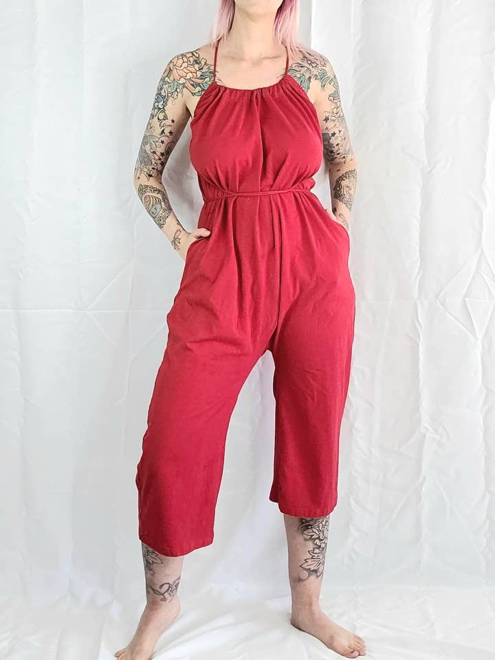 Wide Leg Capri Romper - Red for wholesale by PEZZO Apparel