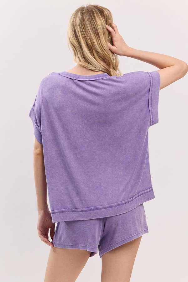 Sewn and Seen - Wholesale Lounge Set - Women's - MINERAL WASHED TOP AND SHORTS RIB SET 3