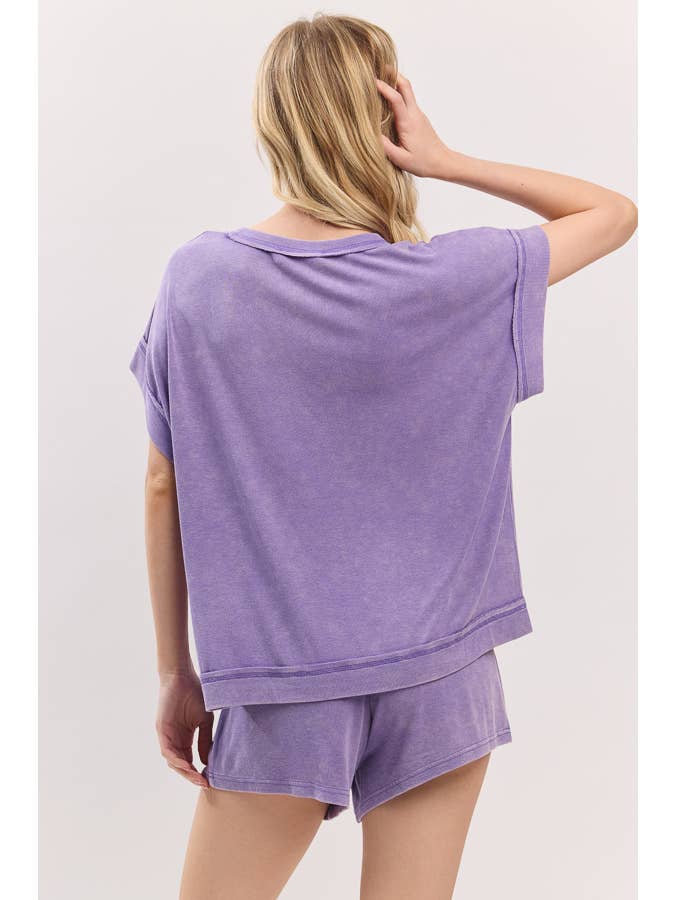 Sewn and Seen - Wholesale Lounge Set - Women's - MINERAL WASHED TOP AND SHORTS RIB SET 3