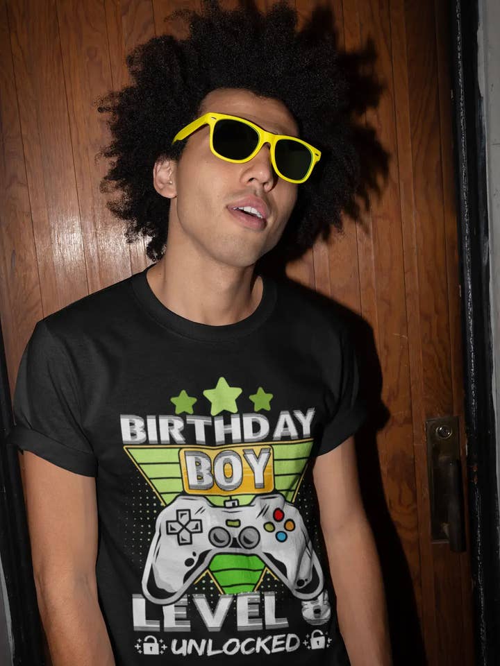 Black ULTRABASIC Men's T-Shirt Birthday Boy Level 8 Unlocked - Gift for 8th Birthday - Gamer Tee Shirt for wholesale on Faire1