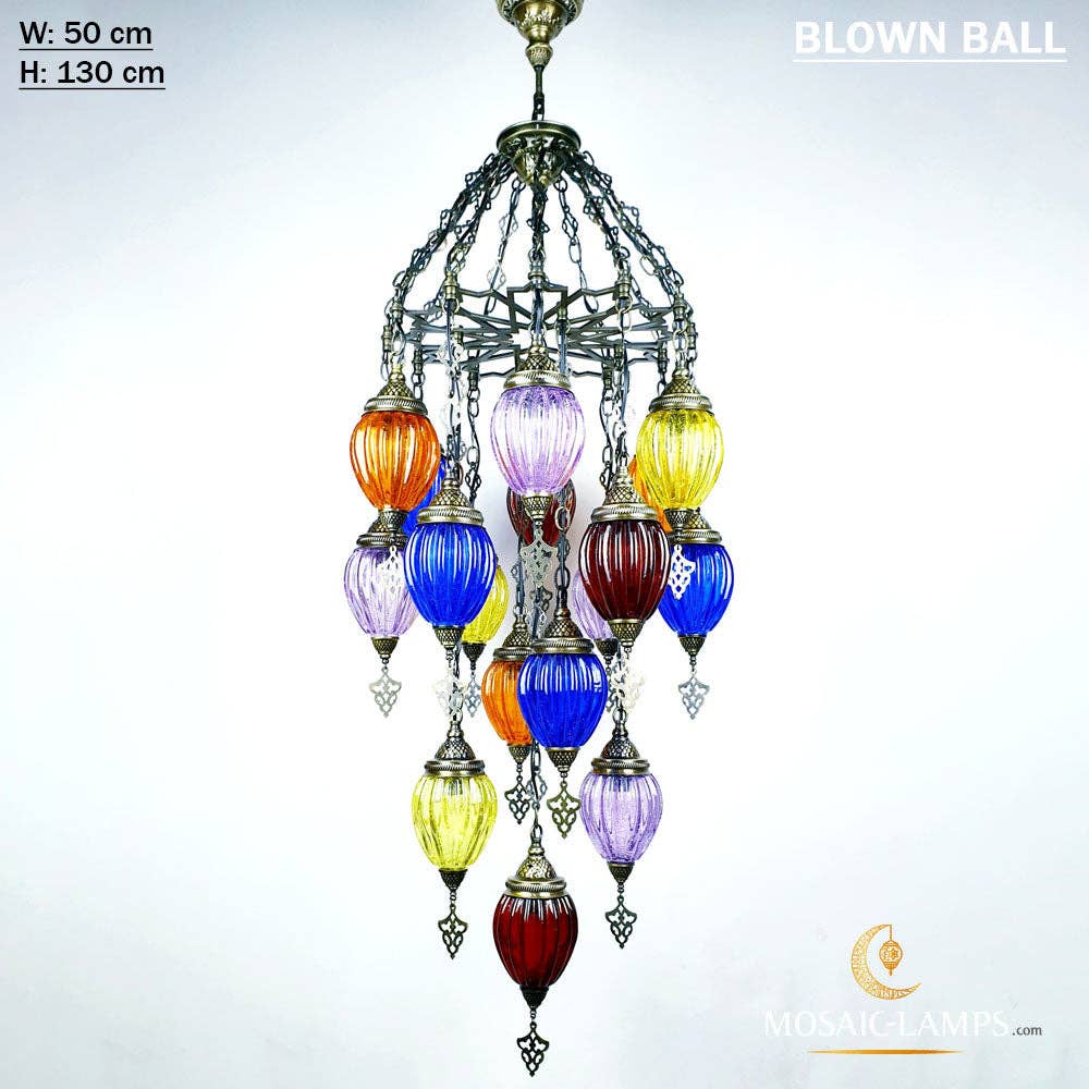 Mosaic Lamps - Wholesale Chandelier/Hanging Light - 17 Pyrex Glass Ottoman Pasha Chandeliers, Moroccan Mixed Color Blown Glass Big Laser Metal Chandelier, Restaurant Chandelier, Living Room Stair Lights1