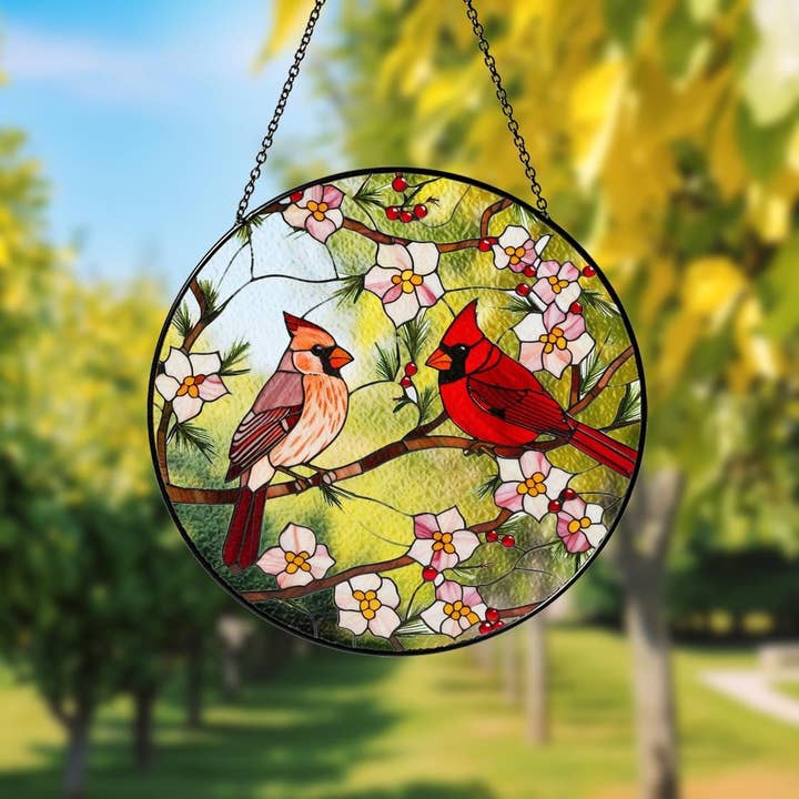 NVC Ecommerce LLC - Wholesale Suncatcher - Cardinal Stained Glass Suncatcher, Retro Bird Glass Art