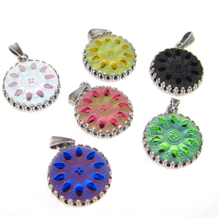 Gekleurde bloemen hanger zonnebloem vintage ketting voor wholesale door SoHo Schmuckmanufaktur