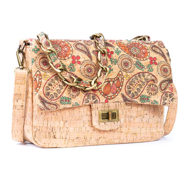 Meninas Bonitas Cork - Wholesale Shoulder Bag - Women's - Women's Cork Shoulder Bag with Chain Accent and Button Closure BAGD-560