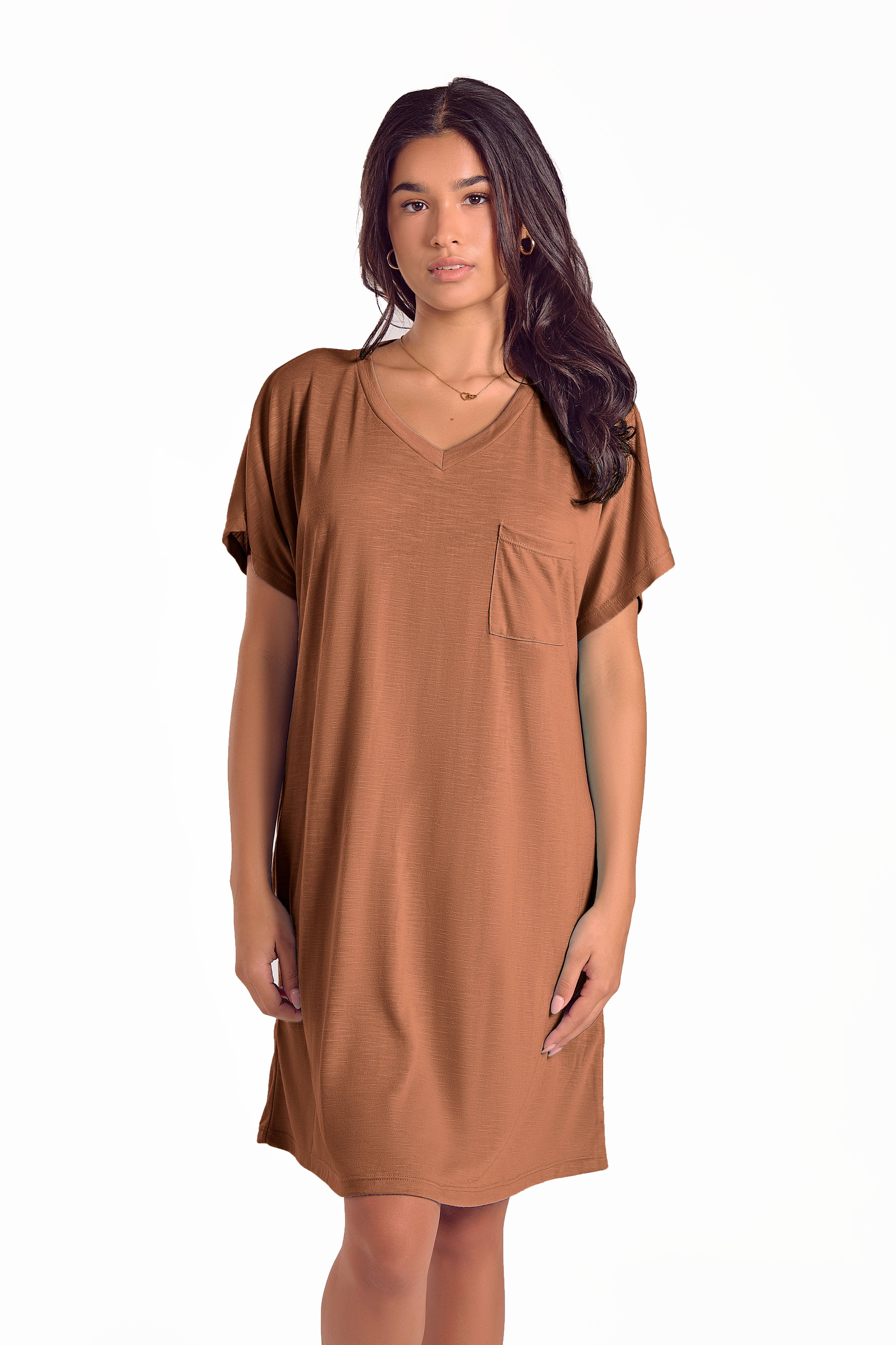 iCollection - Wholesale Nightgown - Women's - Cambria Plus Size Night Shirt-Dress with Side Pockets