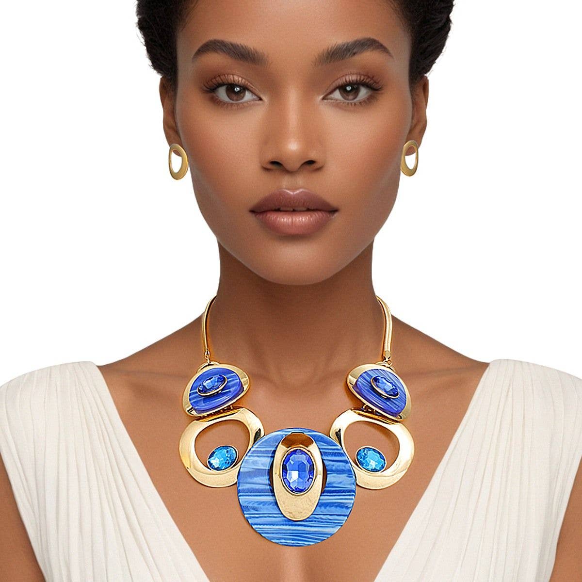 Necklace Gold Blue Circular Bib for Women for wholesale on Faire0