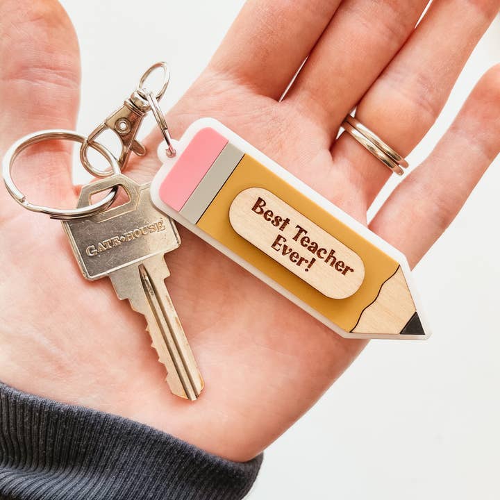 3D Best Teacher Ever Pencil Keychain for wholesale by Knotty Design Co.