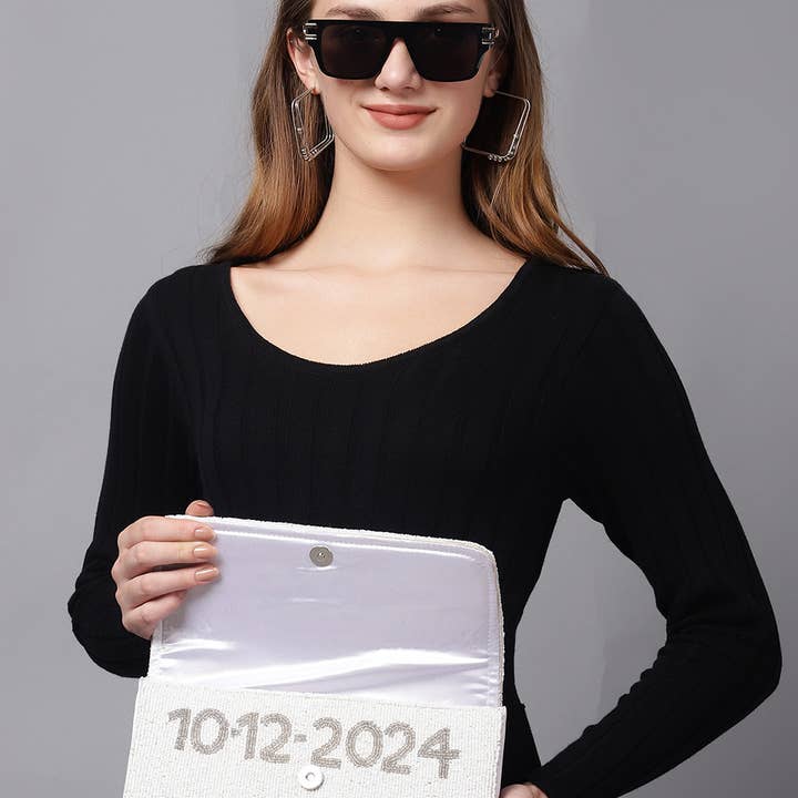 Hand-Beaded Bride Purse with Custom Date | Bridal Keepsake for wholesale by Bonjour Namaste