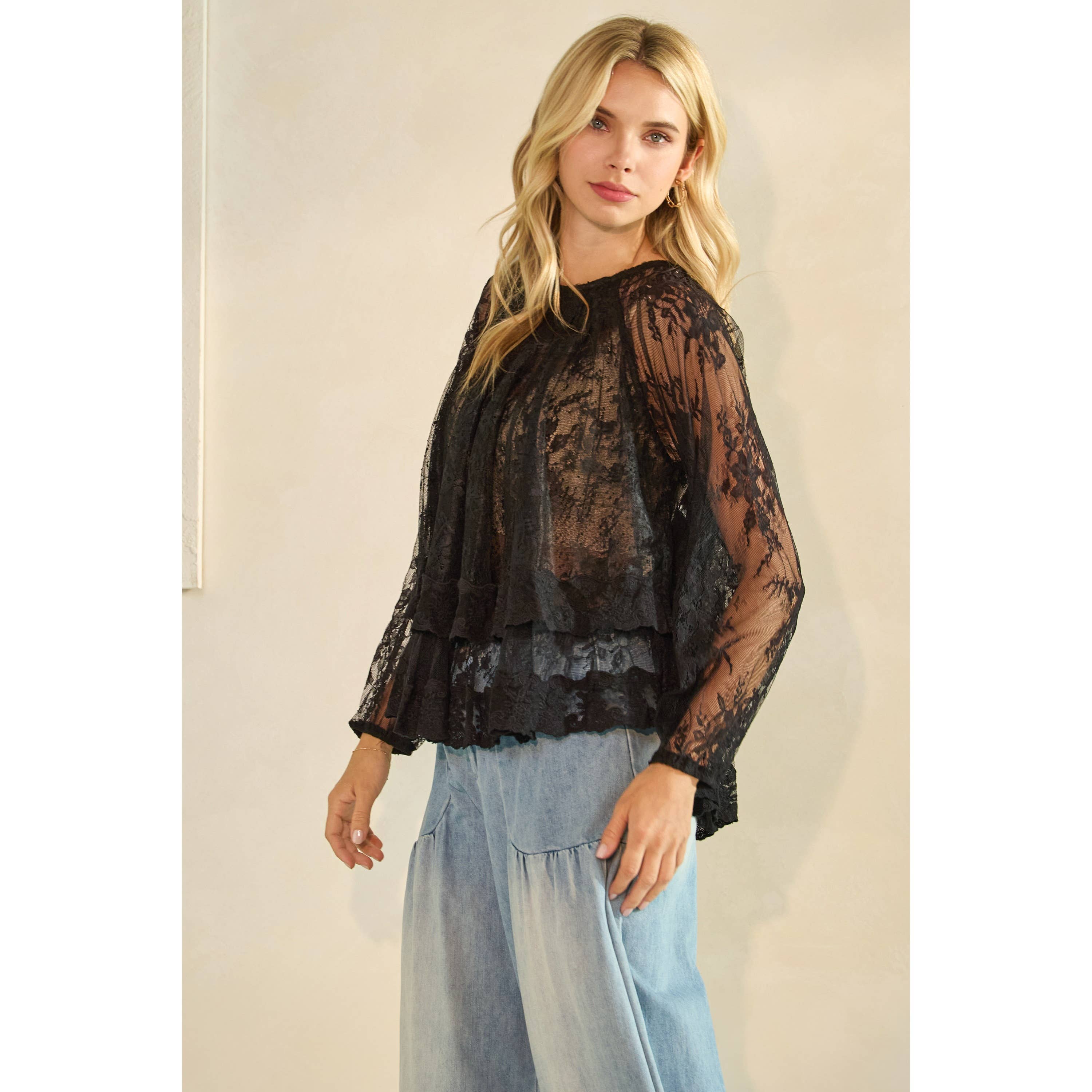 Veveret – Großhandel Tunika – Damen – Rüschen-Spitzen-Top mit langen Ärmeln27