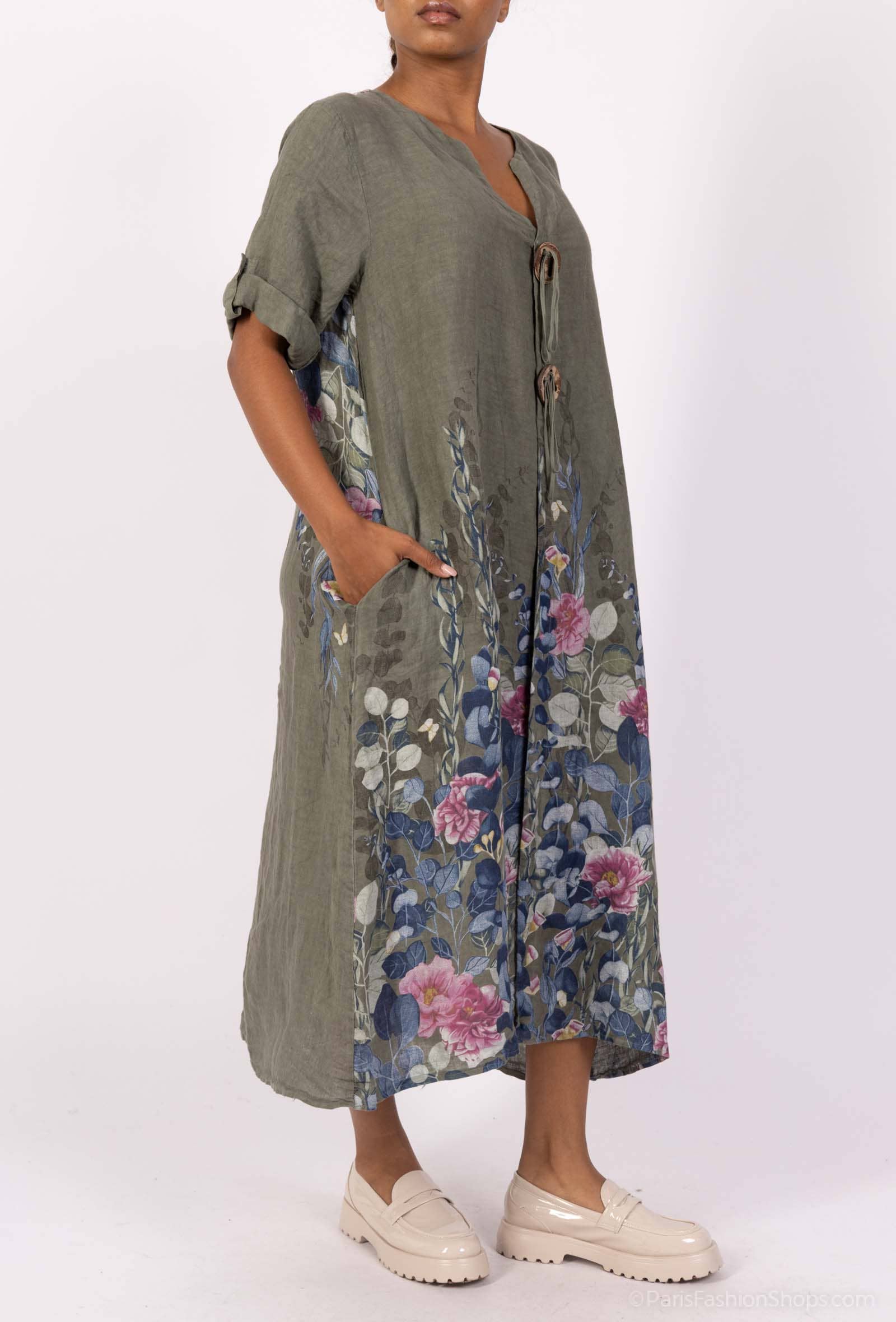 Shyloh - Vente Robe – femme - Robe en lin à imprimé fleuri et 2 boutons 1495511