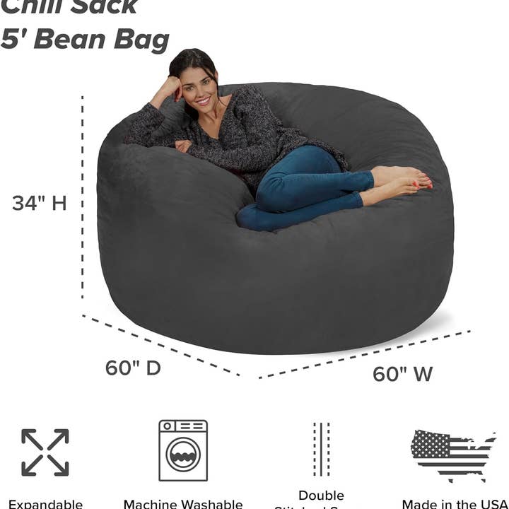Charcoal 5ft Memory Foam Bean Bag Chair for Living Room for wholesale on Faire2