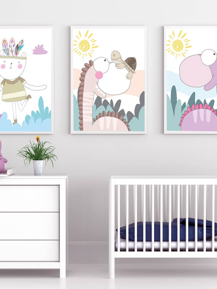 Set of children's prints Dino - 30x40cm for wholesale by KC Decoración