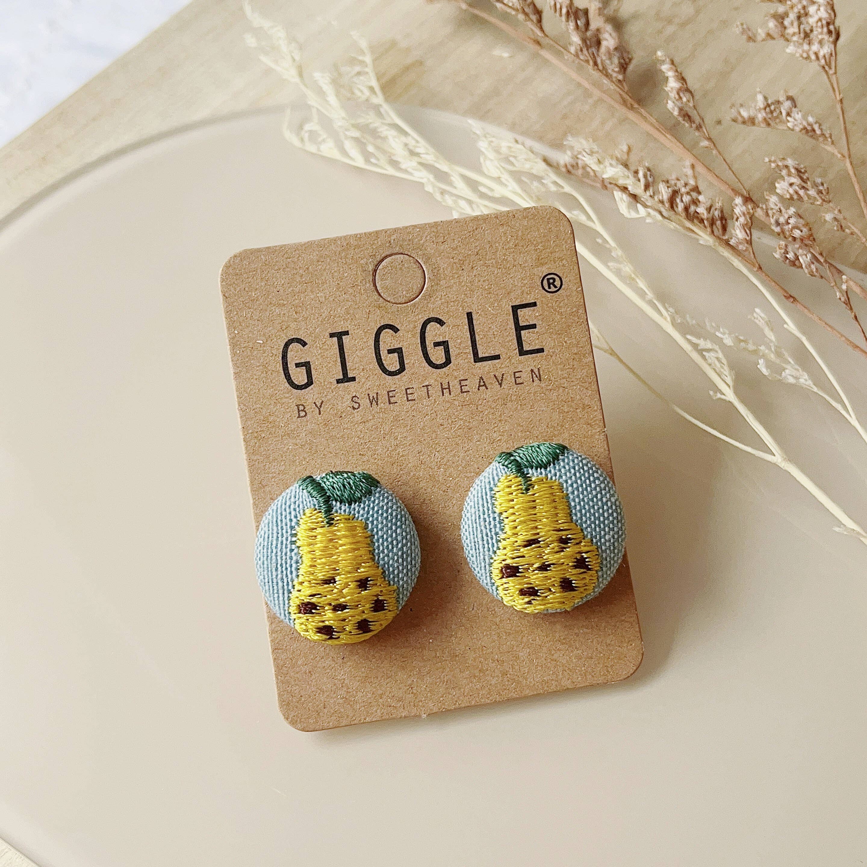 Giggle with Love - Wholesale Stud/Post Earrings - Embroidery Stud Earring| Handmade Embroidered Gift| Fruit Earrings Gift|Small Pear Embroidery Studs|Gift for Girlfriend|Mother Day Gift3