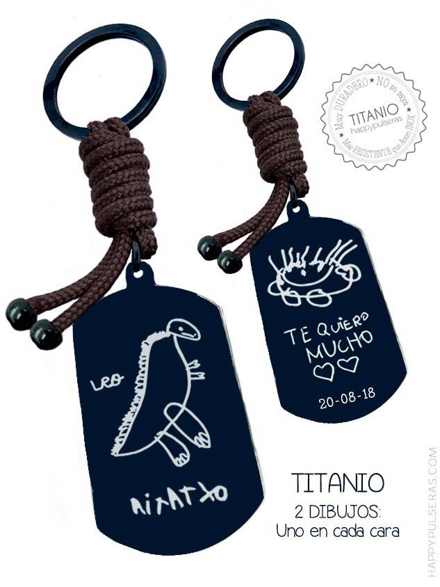 Porta-chaves retangular em aço preto com cordão colorido com 2 desenhos. por atacado de Happypulseras